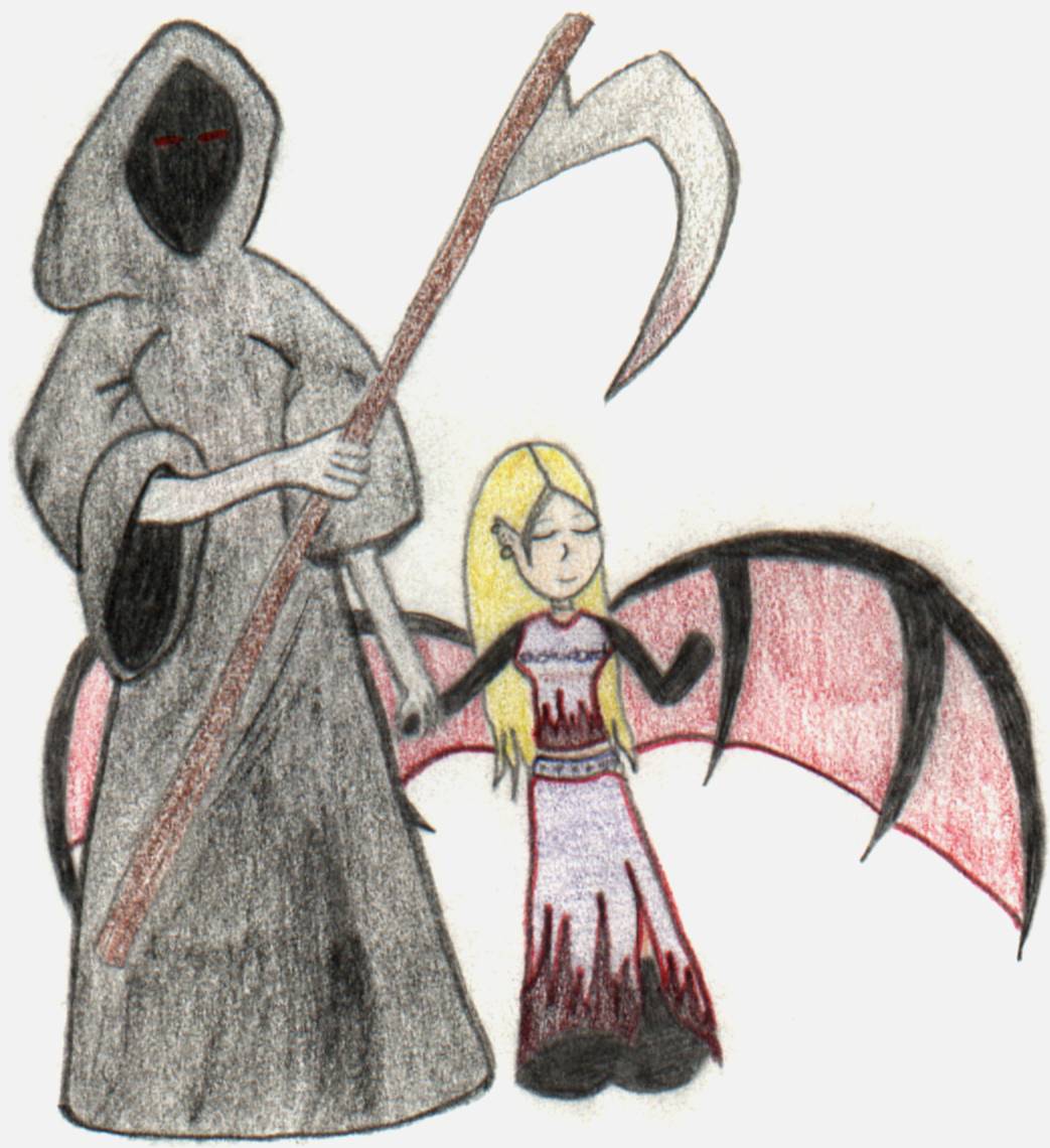 Grim reaper and winged girl